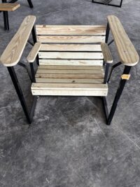 Wooden slatted armchair with black metal frame Wooden slatted chair with black metal frame